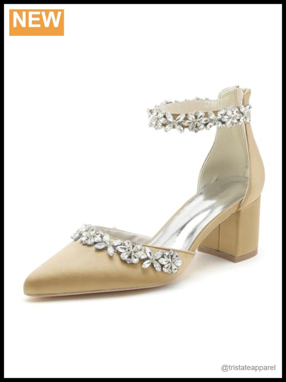 Women's Satin Block Heel Pump Sandals Crystal Ankle Strap Wedding Shoes